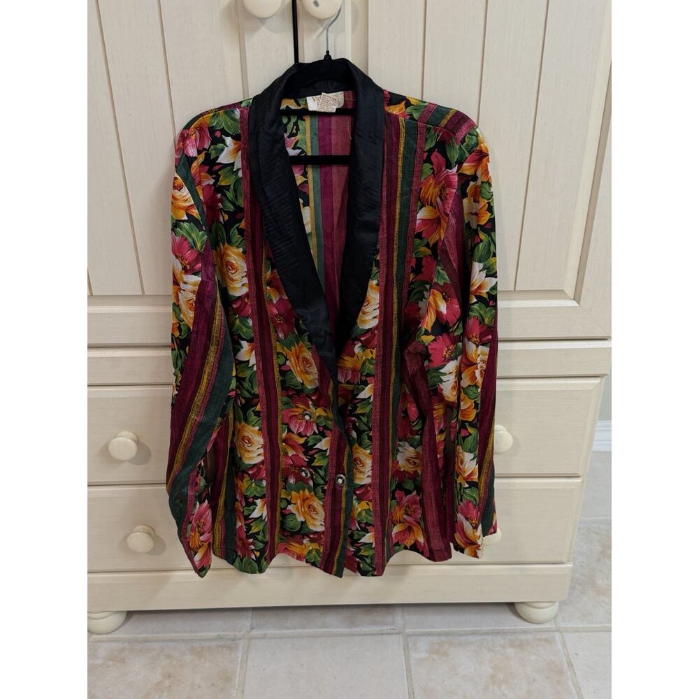 Victoria's Secret Vintage Smoking Jacket Floral PJ Top Shirt Size Large
